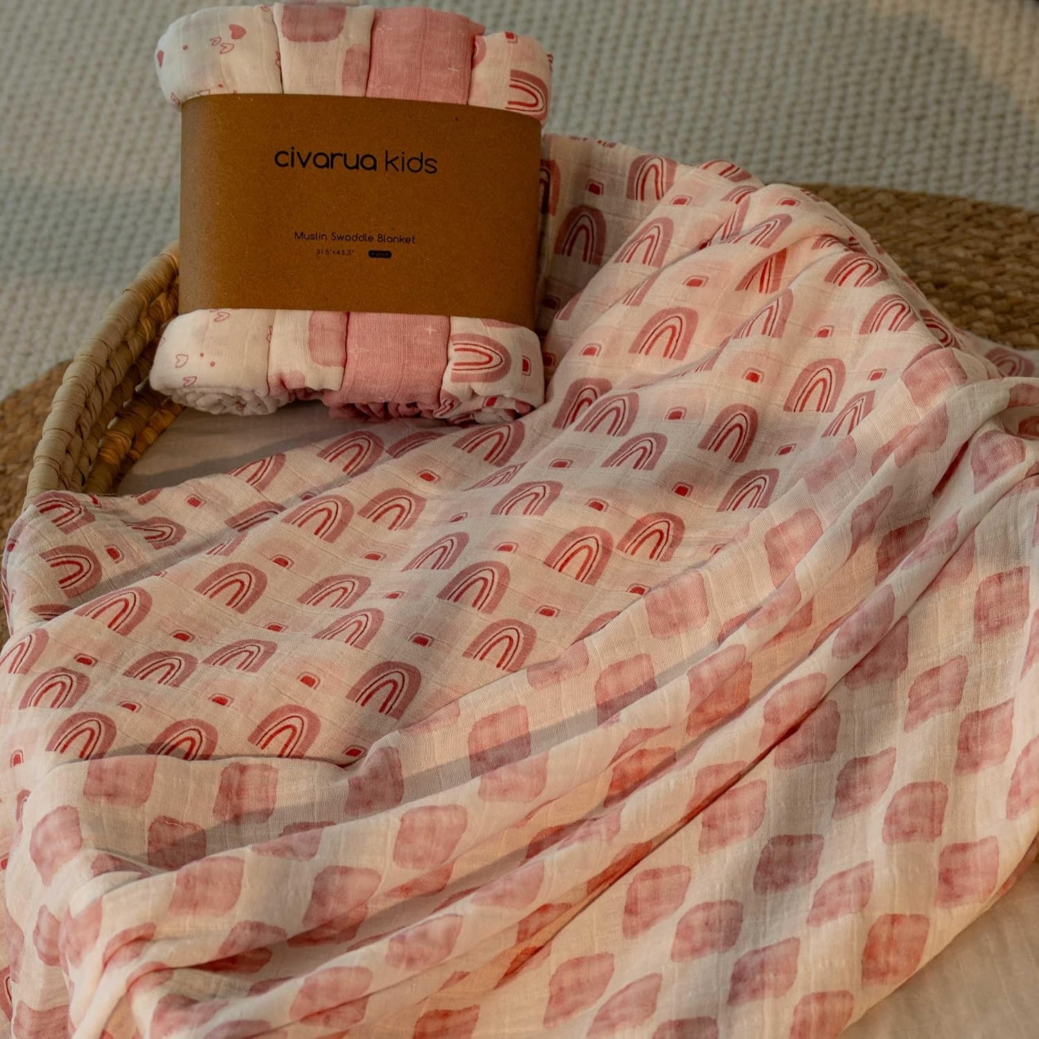 image:image4Pack Muslin Swaddle Blankets for Newborns 100 Cotton Breathable Soft Muslin Large 315x433 MultiUse Stroller Sunshade Nursing Cover amp Receiving Blanket Bear CheckeredPink Rainbow