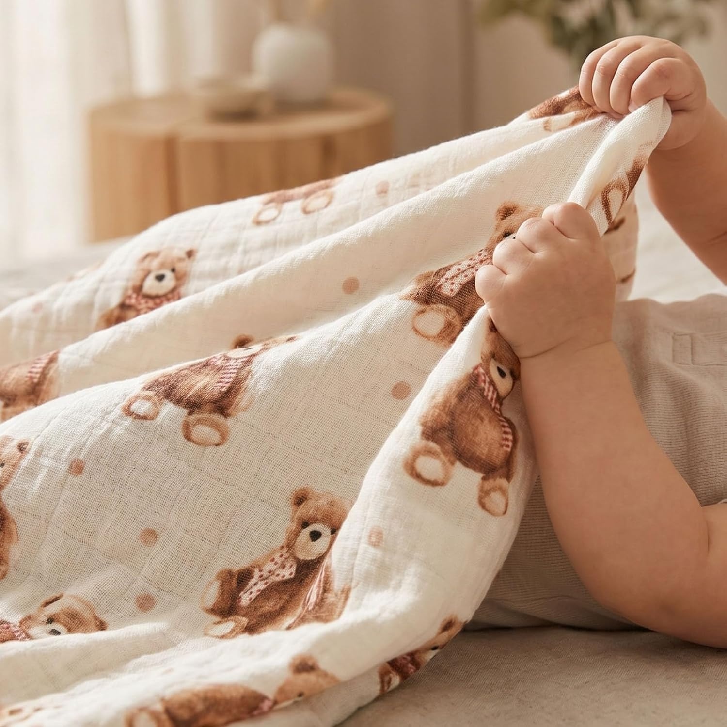 image:image4Pack Muslin Swaddle Blankets for Newborns 100 Cotton Breathable Soft Muslin Large 315x433 MultiUse Stroller Sunshade Nursing Cover amp Receiving Blanket Bear CheckeredBear Checkered