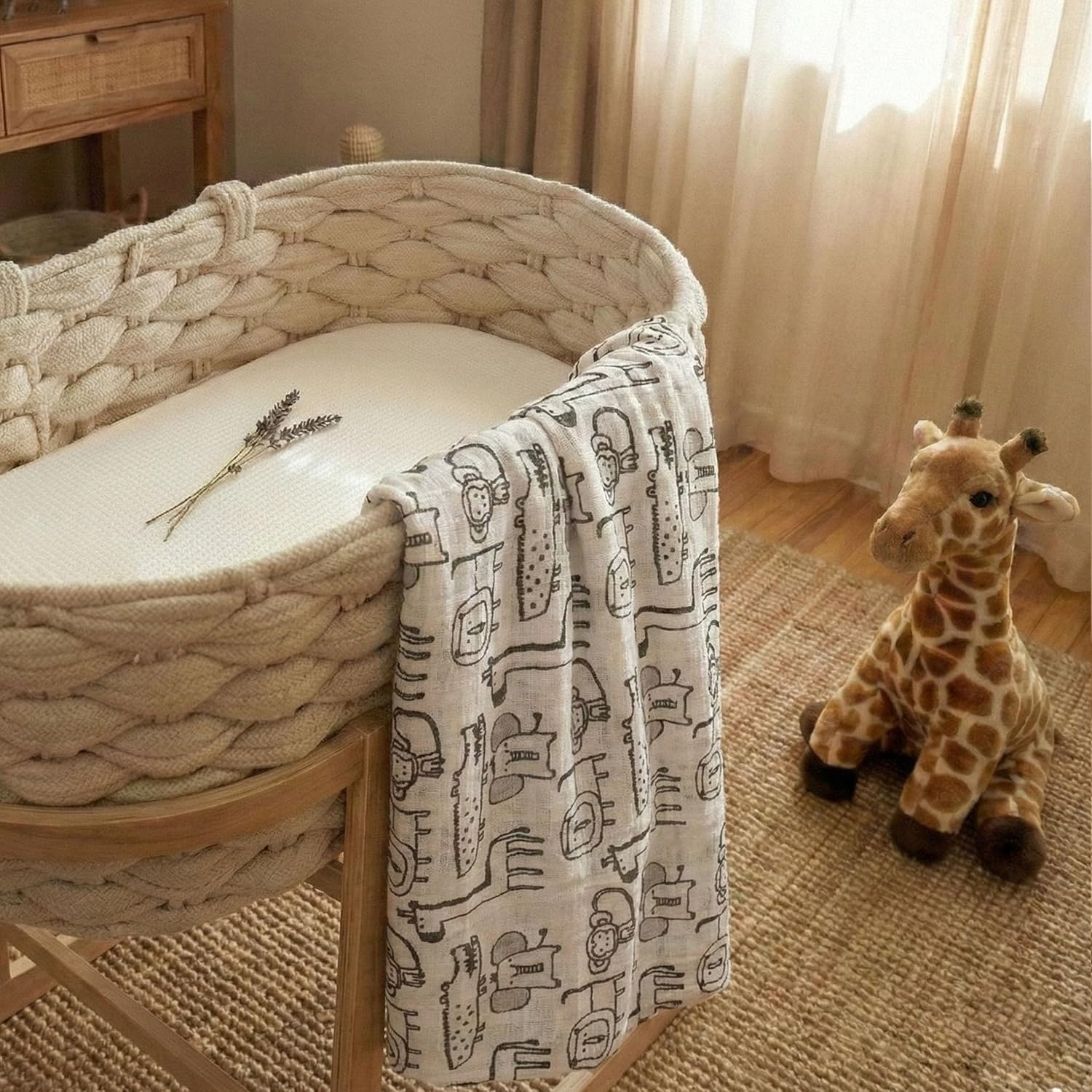 image:image4Pack Muslin Swaddle Blankets for Newborns 100 Cotton Breathable Soft Muslin Large 315x433 MultiUse Stroller Sunshade Nursing Cover amp Receiving Blanket Bear CheckeredGrey Animals