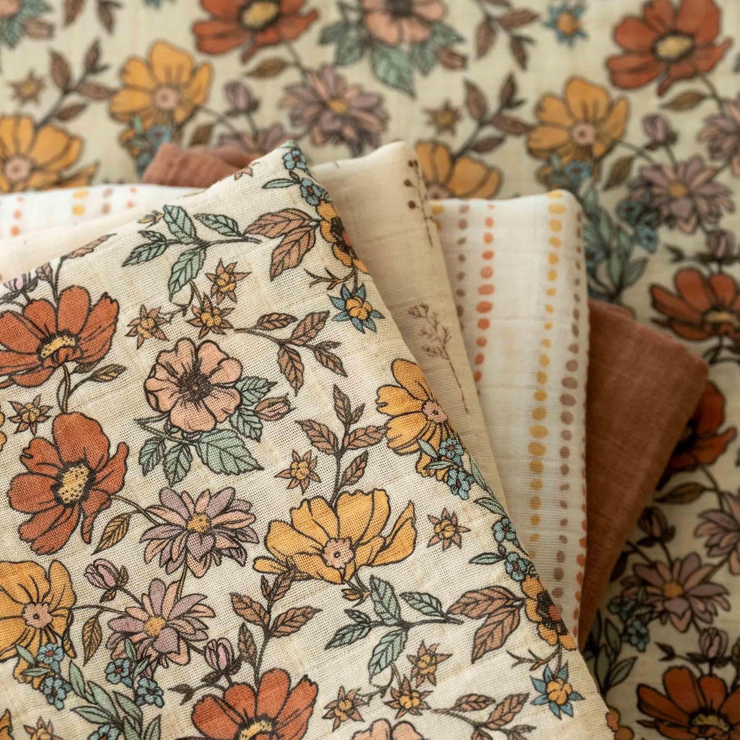 image:image4Pack Muslin Swaddle Blankets for Newborns 100 Cotton Breathable Soft Muslin Large 315x433 MultiUse Stroller Sunshade Nursing Cover amp Receiving Blanket Bear CheckeredChocolate Retro Floral