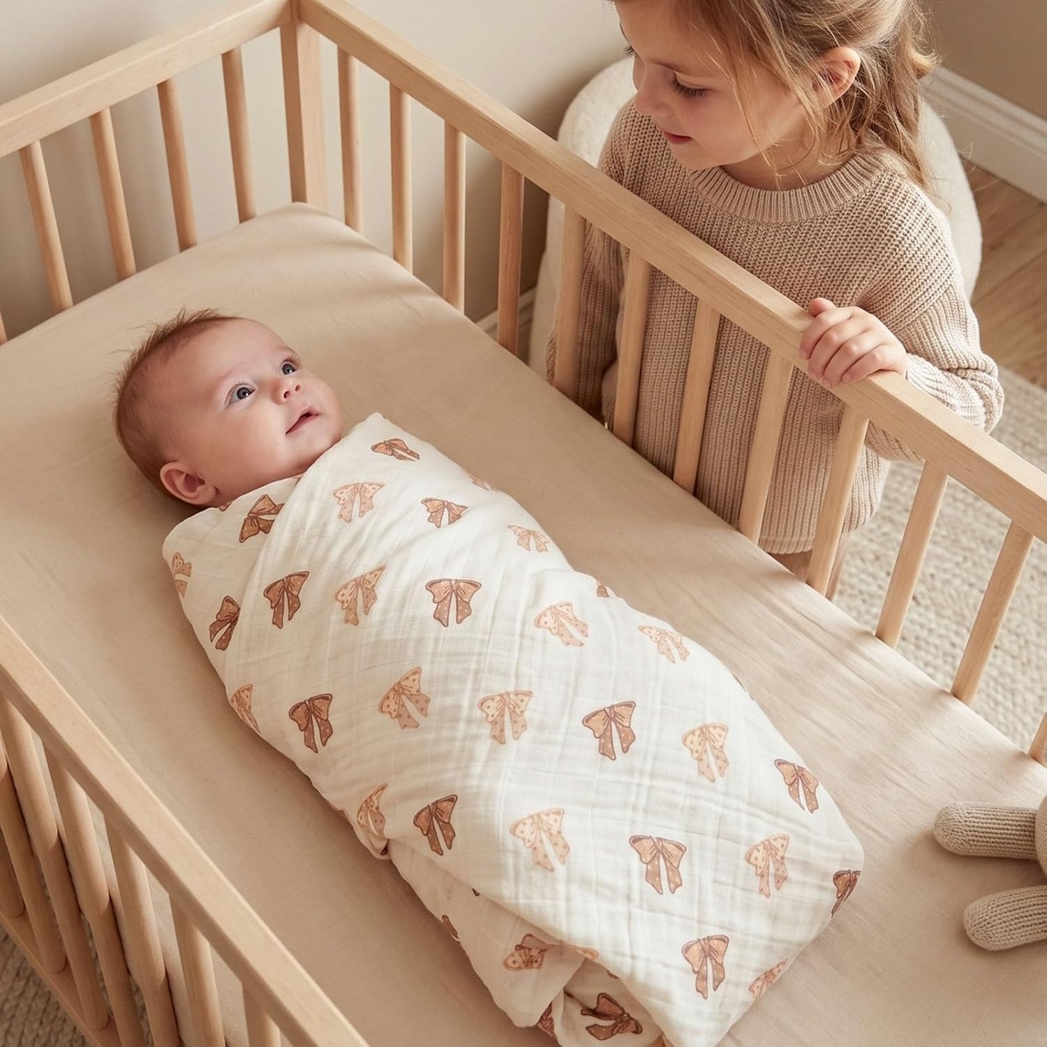 image:image4Pack Muslin Swaddle Blankets for Newborns 100 Cotton Breathable Soft Muslin Large 315x433 MultiUse Stroller Sunshade Nursing Cover amp Receiving Blanket Bear CheckeredBear Checkered