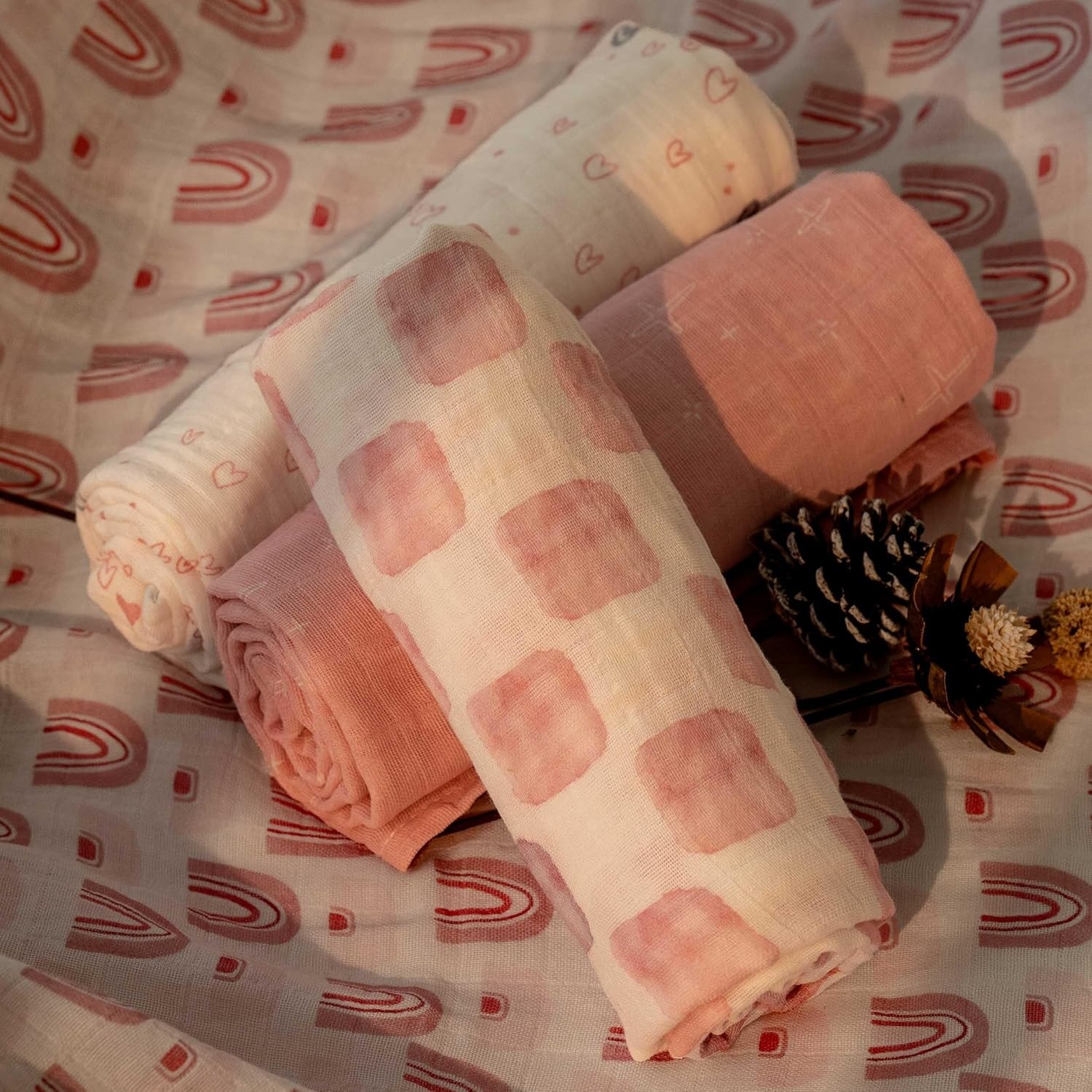 image:image4Pack Muslin Swaddle Blankets for Newborns 100 Cotton Breathable Soft Muslin Large 315x433 MultiUse Stroller Sunshade Nursing Cover amp Receiving Blanket Bear CheckeredPink Rainbow