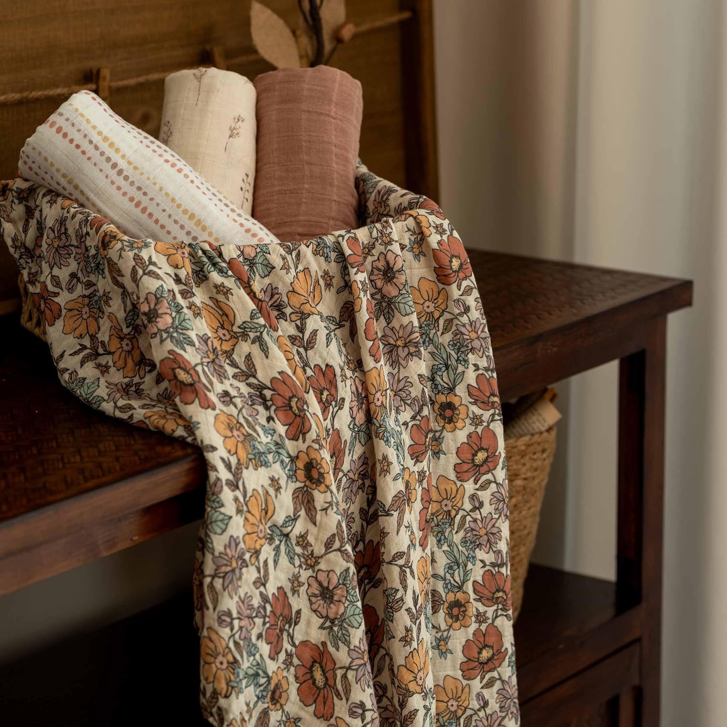 image:image4Pack Muslin Swaddle Blankets for Newborns 100 Cotton Breathable Soft Muslin Large 315x433 MultiUse Stroller Sunshade Nursing Cover amp Receiving Blanket Bear CheckeredChocolate Retro Floral