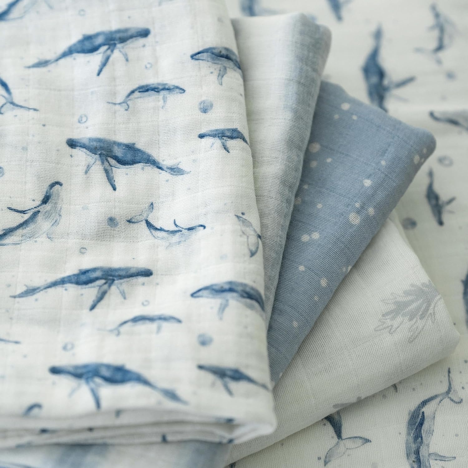 image:image4Pack Muslin Swaddle Blankets for Newborns 100 Cotton Breathable Soft Muslin Large 315x433 MultiUse Stroller Sunshade Nursing Cover amp Receiving Blanket Bear CheckeredBlue Ocean Whale
