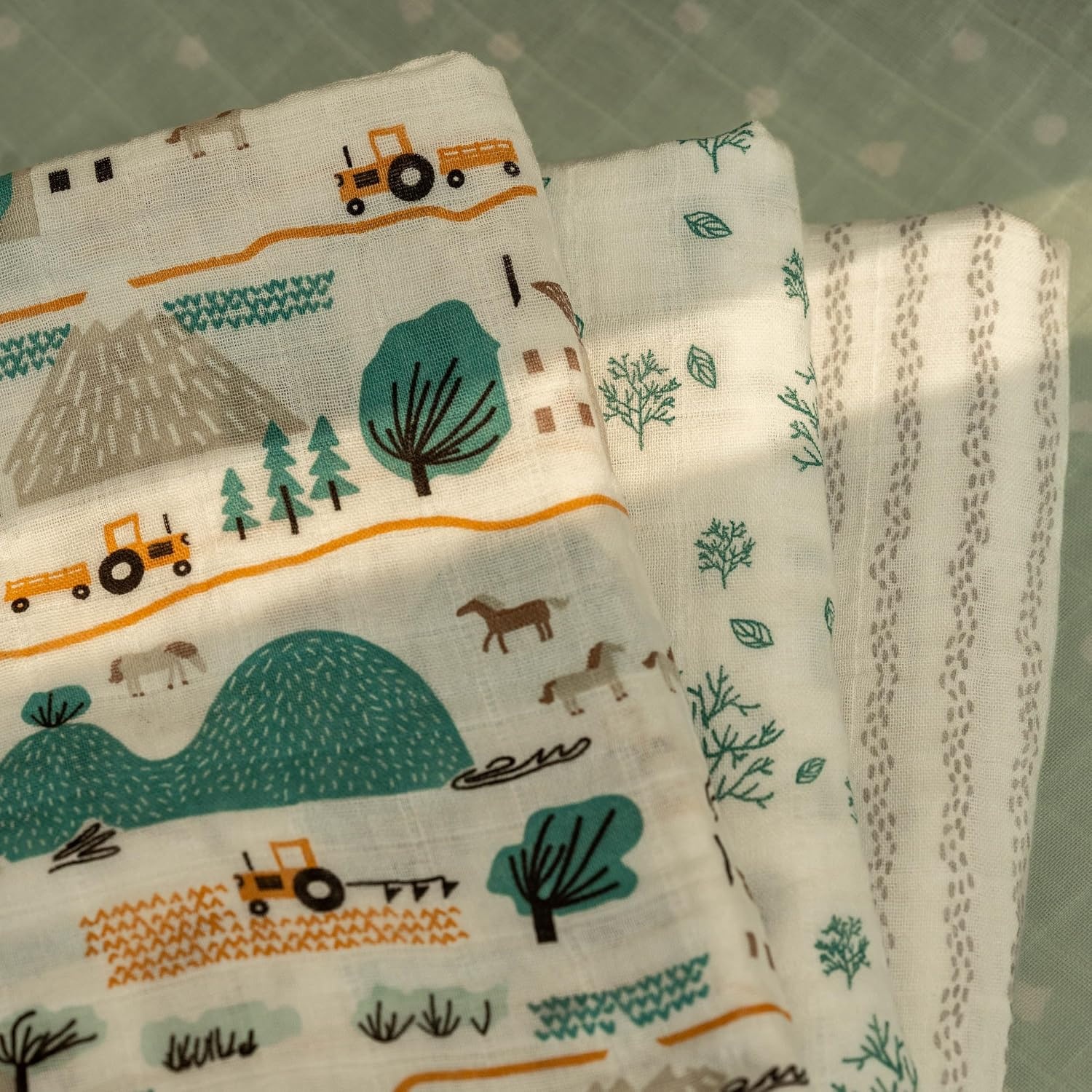 image:image4Pack Muslin Swaddle Blankets for Newborns 100 Cotton Breathable Soft Muslin Large 315x433 MultiUse Stroller Sunshade Nursing Cover amp Receiving Blanket Bear CheckeredLight Blue Farm Country