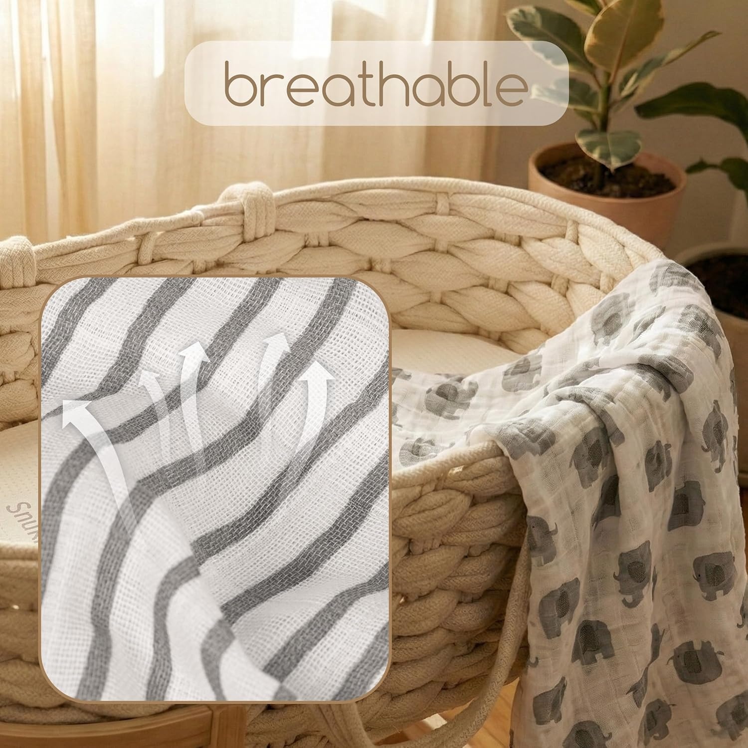 image:image4Pack Muslin Swaddle Blankets for Newborns 100 Cotton Breathable Soft Muslin Large 315x433 MultiUse Stroller Sunshade Nursing Cover amp Receiving Blanket Bear CheckeredGrey Animals