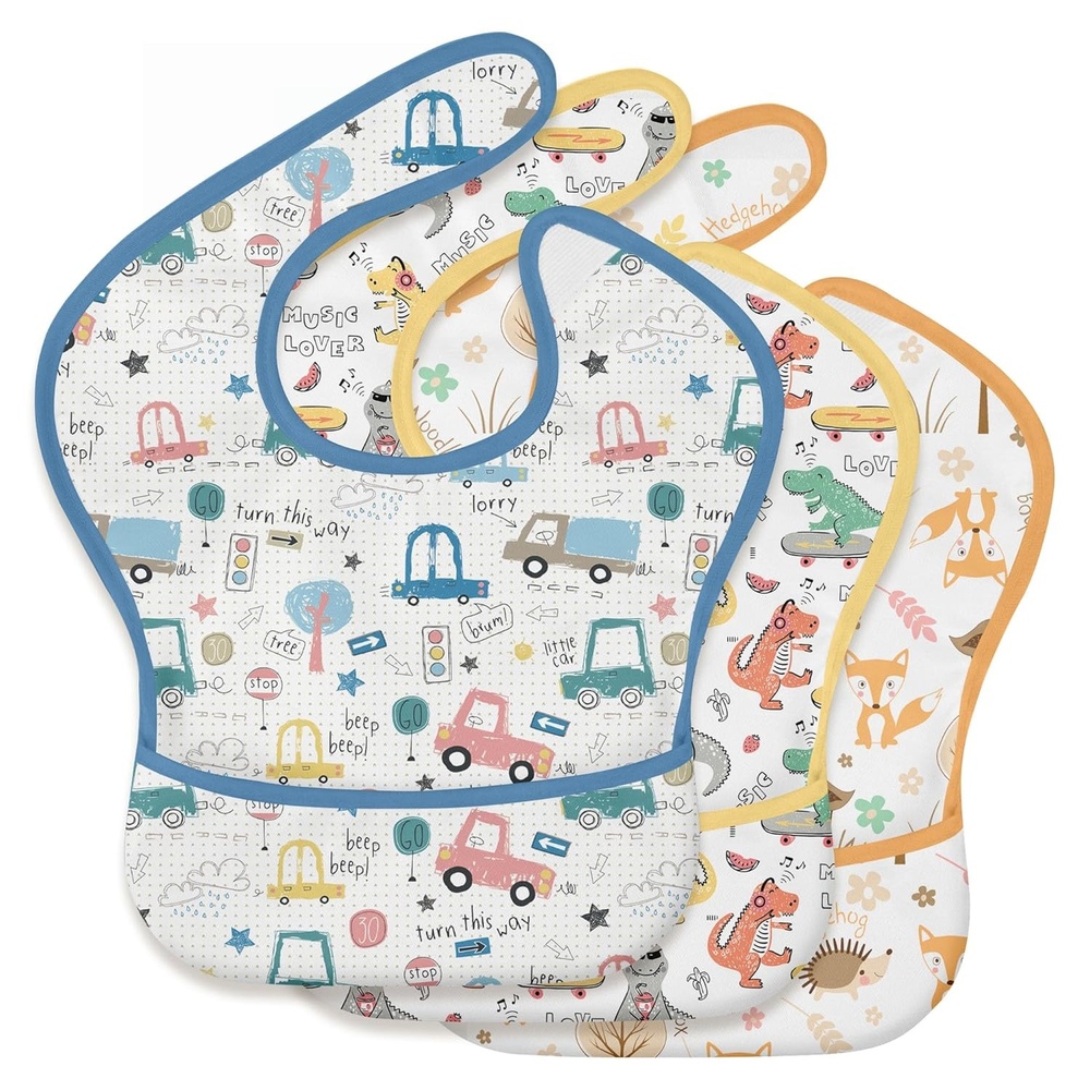 image:image3Pack Baby Feeding Bibs Waterproof StainResistant 3D Food Catcher Soft Lightweight Design for BabyLed Weaning Infants amp Toddlers 324 Months Safari AnimalsDigger Dinosaur