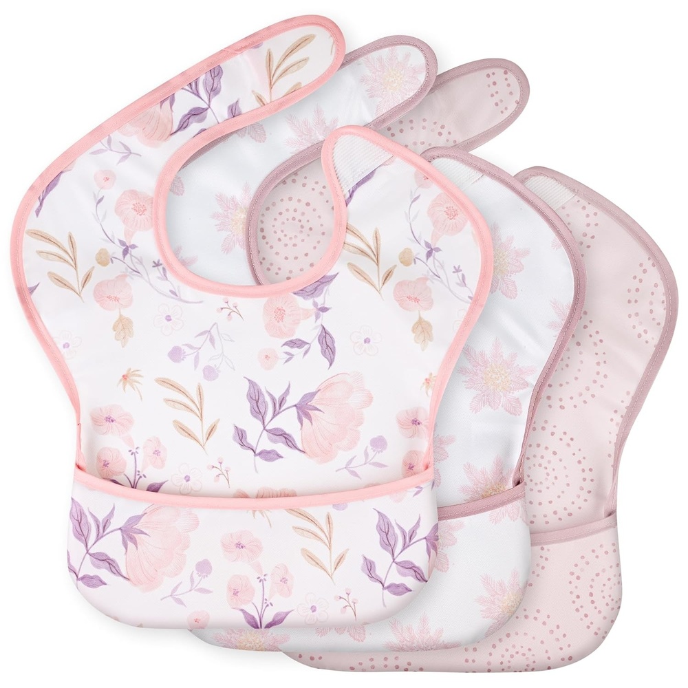 image:image3Pack Baby Feeding Bibs Waterproof StainResistant 3D Food Catcher Soft Lightweight Design for BabyLed Weaning Infants amp Toddlers 324 Months Safari AnimalsLight Pink Blossom