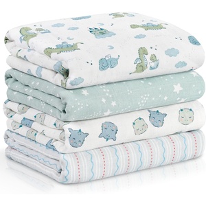 image:image4Pack Muslin Swaddle Blankets for Newborns  100 Cotton Breathable Soft Muslin Large 315x433  MultiUse Stroller Sunshade Nursing Cover amp Receiving Blanket Bear CheckeredBlue Dinosaur