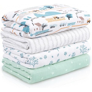image:image4Pack Muslin Swaddle Blankets for Newborns  100 Cotton Breathable Soft Muslin Large 315x433  MultiUse Stroller Sunshade Nursing Cover amp Receiving Blanket Bear CheckeredLight Blue Farm Country