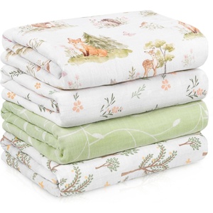 image:image4Pack Muslin Swaddle Blankets for Newborns  100 Cotton Breathable Soft Muslin Large 315x433  MultiUse Stroller Sunshade Nursing Cover amp Receiving Blanket Bear CheckeredSage Green Jungle Animals