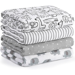 image:image4Pack Muslin Swaddle Blankets for Newborns  100 Cotton Breathable Soft Muslin Large 315x433  MultiUse Stroller Sunshade Nursing Cover amp Receiving Blanket Bear CheckeredGrey Animals